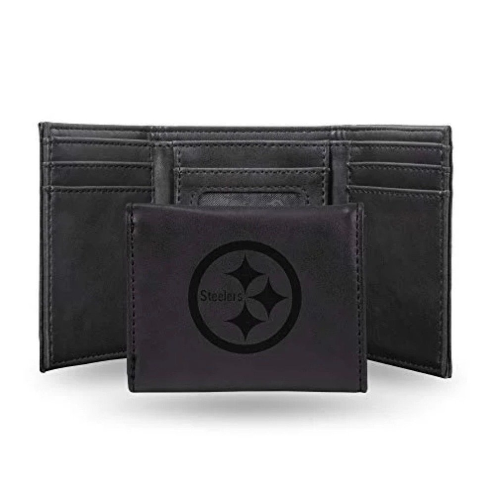 NFL‎ Pittsburgh Steelers Mens Black Trifold Wallet Debossed Logo Faux Leather